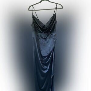 Blue satin dress could be worn for pork or a special event it’s a size 14